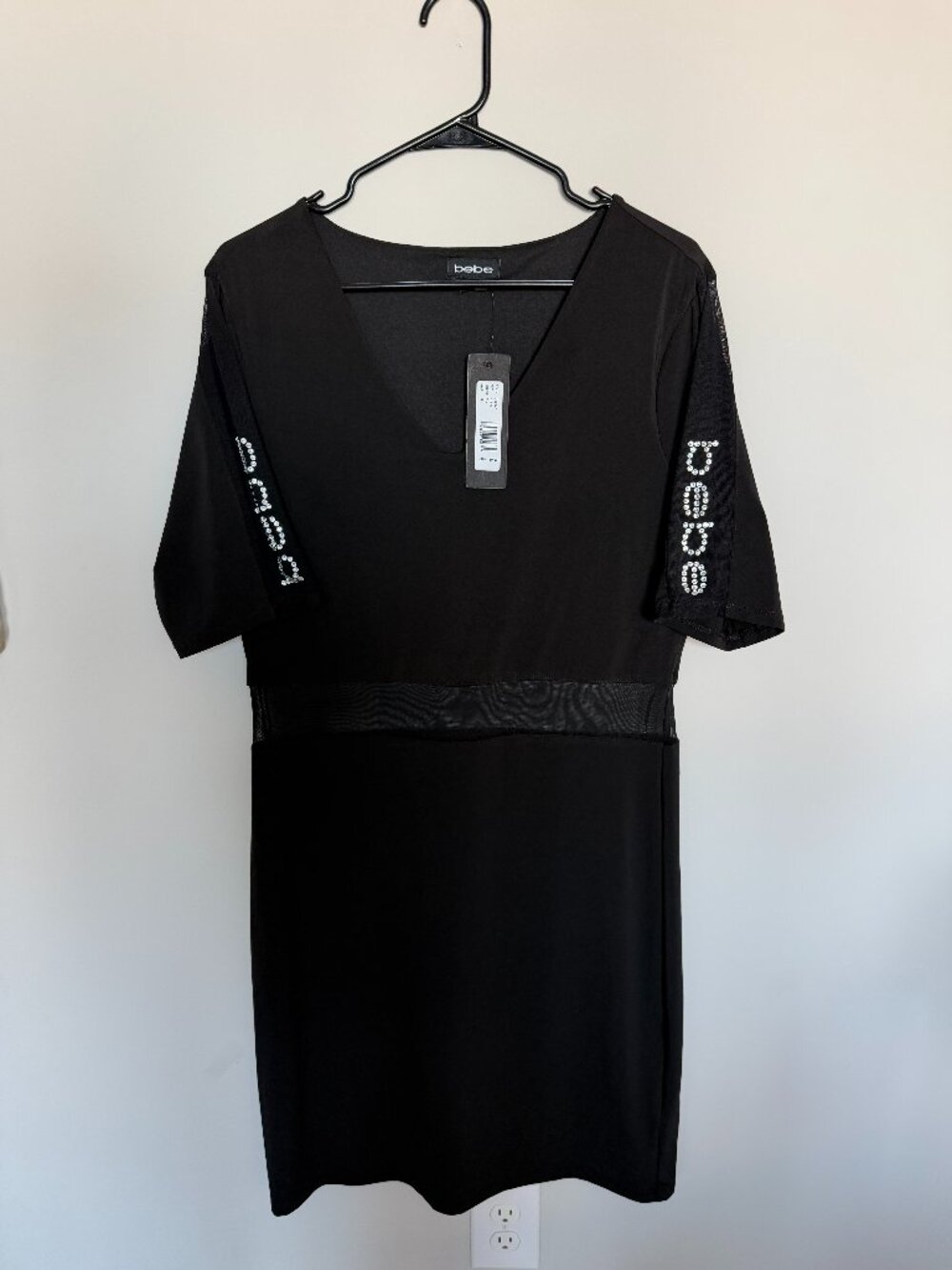 NWT - Y2K bebe Black Mesh Rhinestone Logo Dress Size XL